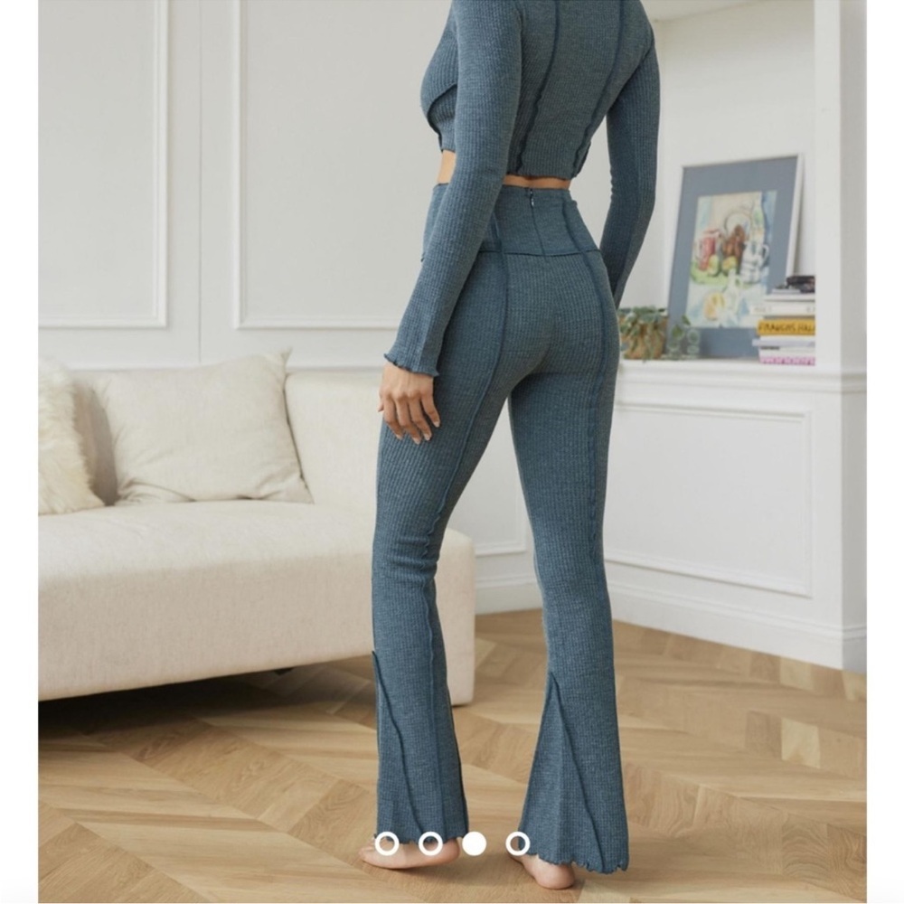 out from under | Belle Flare Pants Waffle-knit High-Waist, Slate Blue Teal